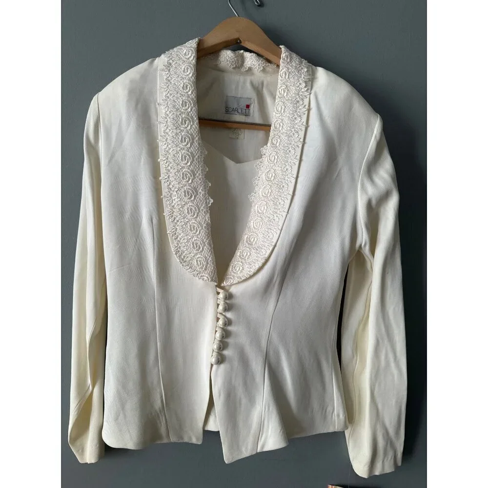 NWT Women’s 7/8 Scarlett Ivory Two-Piece Blazer & Skirt Set Old Money Academia